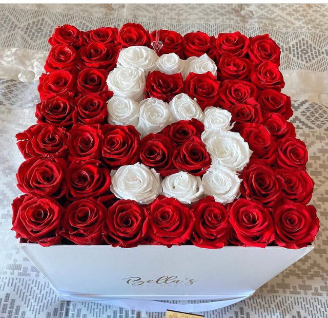 Large Hat Box With Initial 50 Fresh Roses