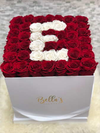 Large Hat Box With Initial 50 Fresh Roses