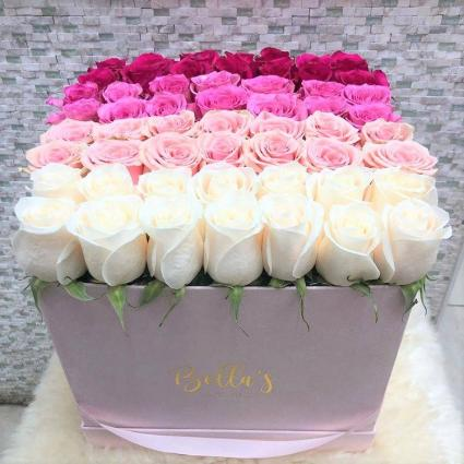 Pink Ombre Rose Box 50 Fresh Roses In Hat Box